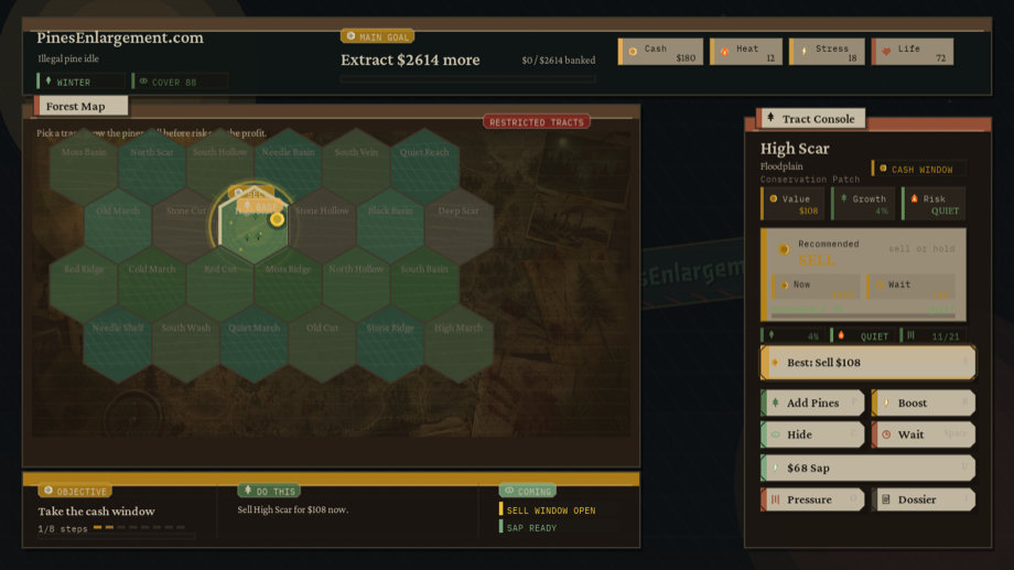Alpha screenshot of the PinesEnlargement.com forest map